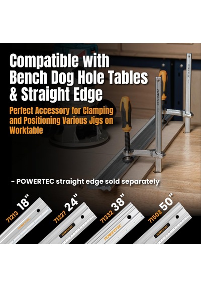 Powertec 71409 Hızlı Vidalı Kılavuz Ray Kelepçesi, Mft Ve Kılavuz Ray Sistemi İçin, 17,78 Cm Kapasite X 6,02 Cm Boğaz Derinliği, 181 Kg Sıkıştırma Kuvveti, 2 Paket