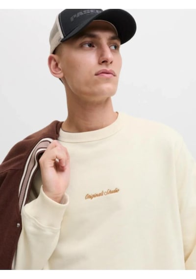 Jack & Jones Jack&jones 12282893 Jornorrebro Emb Sweat Antıque Whıte Erkek Sweatshirt Krem