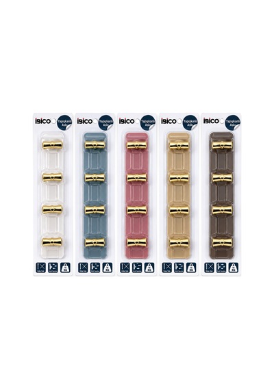 İbico İ17-013 5 Kollu Gold Ve Yapışkanlı Pls. Askı 5kg.taşıma T Mika Kristal Şeffaf Renkli Taban - 12'li Paket