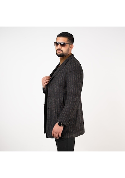 Sir Çizgili Erkek Regular Fit Kaşe Kaban