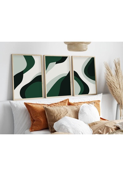 Huhuli Ahşap Çerçeveli Minimalist 3 Lü Tablo