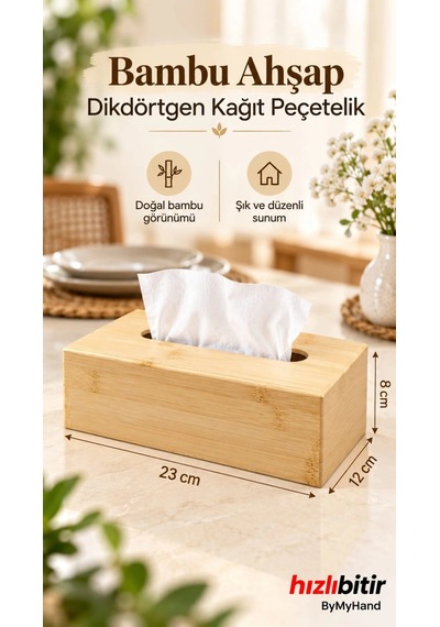 Bymyhand Doğal Ahşap Bambu Peçetelik Peçete Kutusu