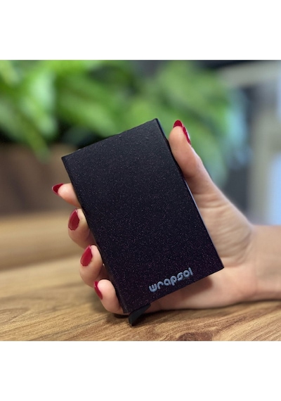 Wrapsol Mekanizmalı Kartlık Rfid Korumalı Alüminyum Otomatik Mekanizmalı Kredi Kartlık Renkli Mat Kırmızı Mor Simli Siyah Mor Simli Siyah Mor - Siyah