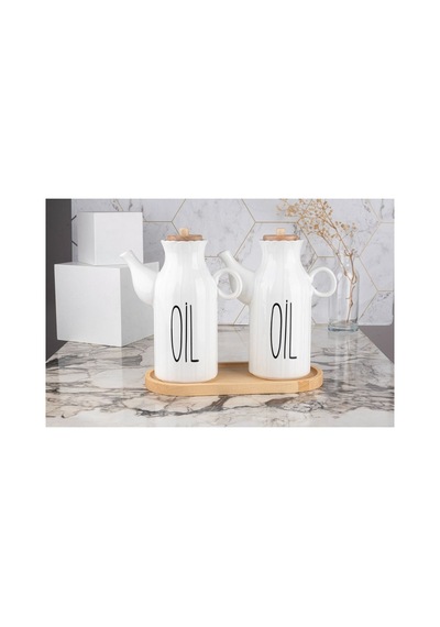 Bambu Standlı 2 Li Porselen Herbiri 1000 Ml Yağdanlık Set 3 Lü Yağdanlık Takım Beyaz 638832538 Beyaz