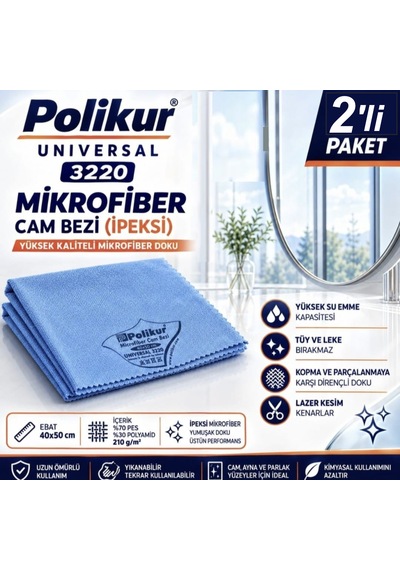 3220 Universal Mikrofiber Cam Bezi 40 50cm 2 Adet Mavi