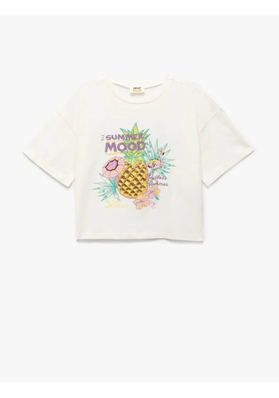 Koton Ananas Baskılı Ekru Kız Çocuk T-shirt 5skg10143ak Ekru