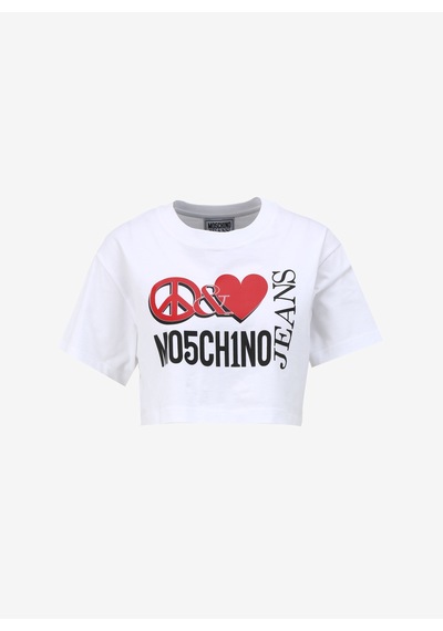 Moschino Jeans Beyaz Kadın Yuvarlak Yaka Baskılı T-shirt 241k1j0703