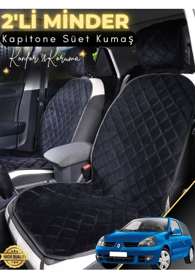 Renault Clio 2 Uyumlu 2'li Süet Oto Koltuk Minderi Terletmez Universal Su Geçirmez A2 Siyah