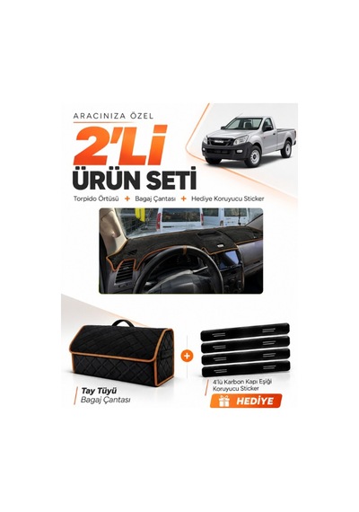 E-biz Isuzu D-max 2012-2019 Uyumlu Torpido Örtüsü + Tay Tüyü Çanta - Siyah-kahverengi - Is002