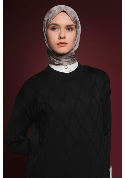 Armine Trend Baklava Desenli Triko Elbise Siyah 25ytd957