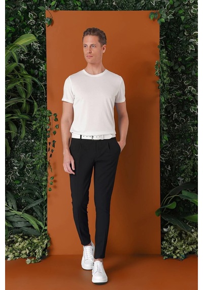 Efor Comfort Fit Gofre Kumaş Pileli Pamuk Casual Siyah Pantolon P 1148 Siyah