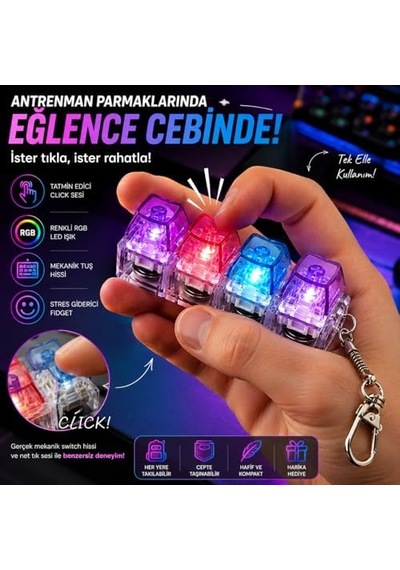 Talky Işıklı Mini Klavye Anahtarlık, Click Sesli Mekanik Switch Fidget Oyuncak,rgb Led Işıklı Stres Giderici