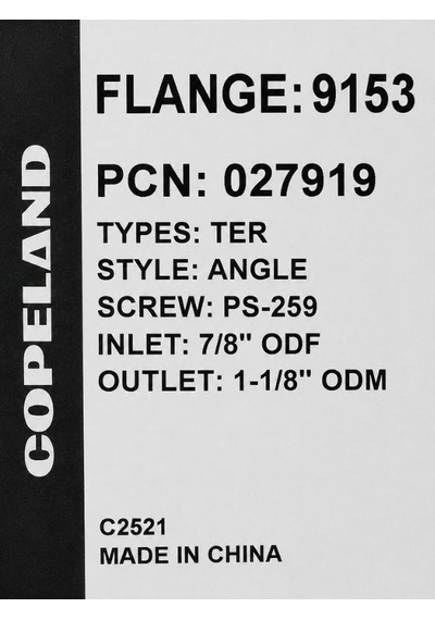 Copeland Flanş 9153 Pcn 027919 Valf Taban Açısı 7/8" Odf 1 1/8" Odm