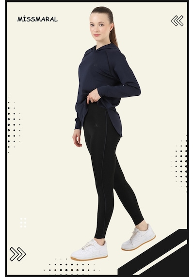 Kadın Eşofman Takım Spor Tunik & Slim Fit Tayt Dalgıç Kumaş Sports And Casual Lacivert 3060 Lacivert / Siyah