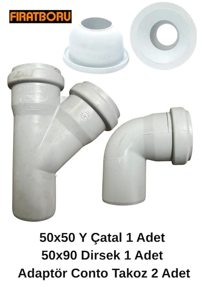 Lavabo Altı Gider İçin 50x50 Y Çatal 50x90 Dirsek Adaptör Conta Takoz 2 Adet