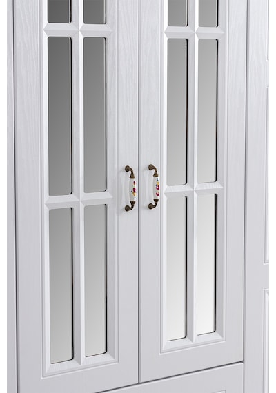 Country West 6 Kapaklı Çekmeceli Aynalı Mdf Dolap - Beyaz
