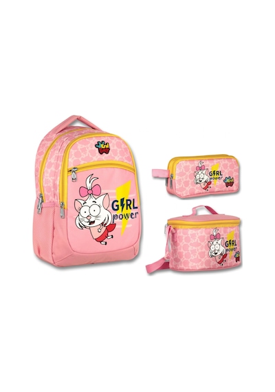 Ümit Çanta Kral Şakir Pembe Girl Power Kız Çocuk Üçlü İlkokul Çanta Seti
