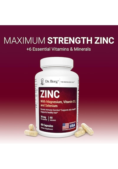 Dr. Berg Zinc Çinko 30 Mg 7-in-1 Immune Support With Vitamin D & Selenium For Healthy Skin, Hair & D