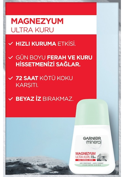Garnier Mineral Magnezyum Ultra Kuru Kadın Roll-On 50 ML