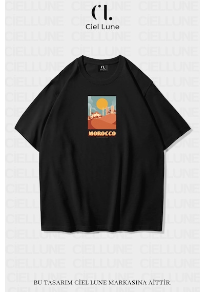Nevermind Unisex Kadın Erkek Morocco Baskılı Özel Tasarım Oversiz Siyah