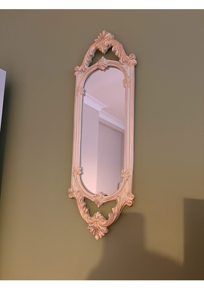 Kısa Oval Dekoratif Duvar Aynası Krem & Eskitme Altın Yaldızlı 60x20 Cm Naturel
