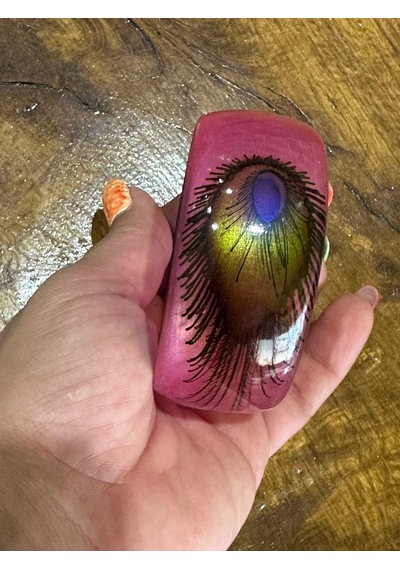Tavus Kuşu Kanadı Desenli Kemik Kadın Hint Bileziği Çap 7 Cm Pembe
