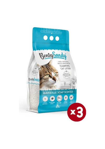 Benty Sandy Marsilya Sabun Kokulu İnce Topaklaşan Bentonit Kedi Kumu 3 x 5 L