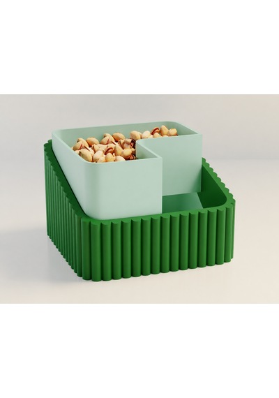 3d Baskı Fıstık Kasesi - Çift Hazneli Kabuk Ayırıcı Sunum Kasesi - Yeşil Mint