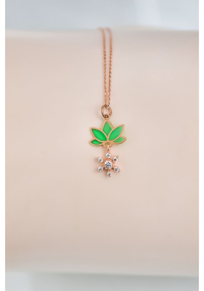 Papatya Silver 925 Ayar Gümüş Rose Kaplama Parlayan Rüya Serisi Tasarım Ebruli Cam Boyalı Mini Çiçek, Lotus Kolye