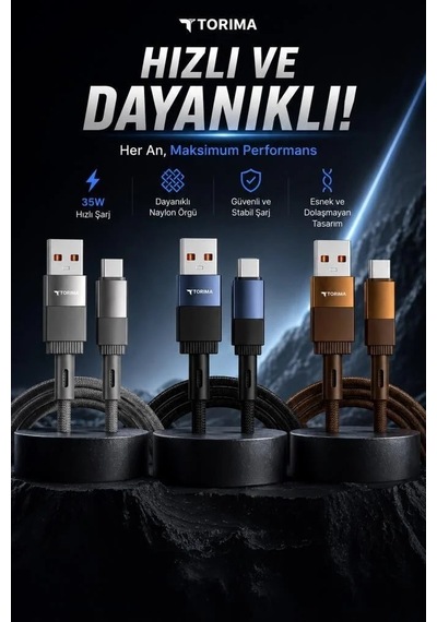 Premium Teknoloji Ürünü Günlük Kullanım Şarj Kablosu Usb To Type-c Data Kablo U18 Kahverengi
