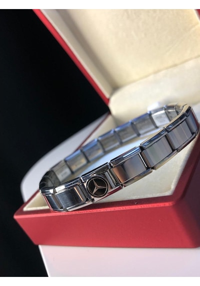 Erkek Kadın Çelik Bileklik - Mercedes Logolu Italyan Charm Nomi Sevgiliye Eşe Babaya Gümüş