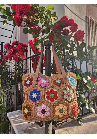 Fikriharika Design El Yapımı Renkli Afrika Çiçeği Motifli Kağıt İp Omuz Çantası Astarlı Ve Cepli, Bohem Tasarım Çok renkli Fikriharika Design El Yapımı Renkli Afrika Çiçeği Motifli Kağıt İp Omuz Çantası Astarlı Ve Cepli, Bohem Tasarım Çok renkli