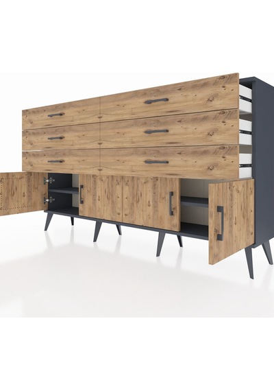 Arges Konsol 2 Raflı 6 Çekmeceli 4 Kapaklı 176x30x99 Antrasit-çam Antrasit-çam Arges Konsol 2 Raflı 6 Çekmeceli 4 Kapaklı 176x30x99 Antrasit-çam Antrasit-çam