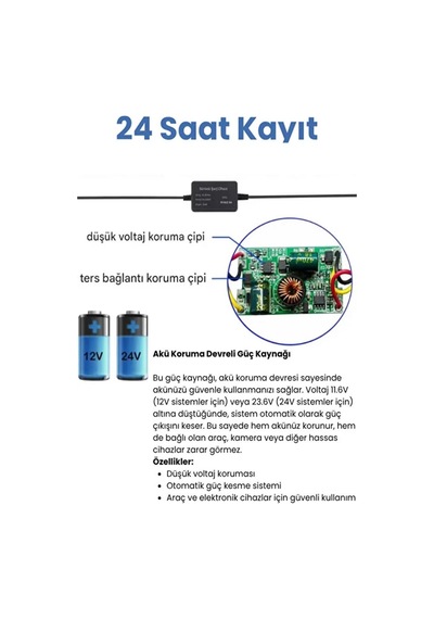 Park Modu Kablosu Type-c Akü Sigorta Bağlantı Kablosu Araç İçi Kamera Tüm Kameralara Uyumlu Diğer