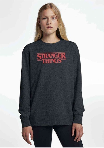 Stranger Things Logo Baskılı Füme Antrasit Kadın Sweatshirt