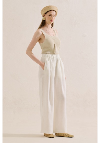 Manuka Keten Geniş Paça Pantolon Ekru Ss26pnt00039-01 No
