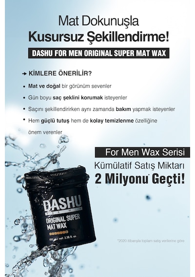 Ultra Güçlü, Mat Bitişli, Kalıntı Bırakmayan, Besleyici Dashu For Men Premium Original Super Mat Wax