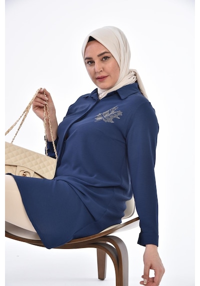 Ferace Kadın Büyük Beden Yaprak Baskılı Gömlek Tunik 001