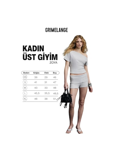 Grımelange Zoya Kadın Yumuşak Ve Esnek Kumaşlı Omuzu Açık Taş Detaylı Grimelanj Alt-üst Takım Gri Melanj