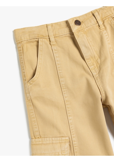 Koton Kargo Kot Pantolon Bol Paça Pamuklu - Wide Leg Jean Bej 5wkg40022ad Ekru