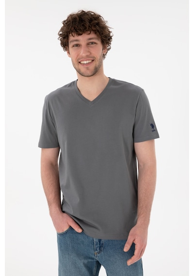 U.S. Polo Assn. Erkek Regular Fit  V Yaka Gri Basic Tişört 50305858-VR024
