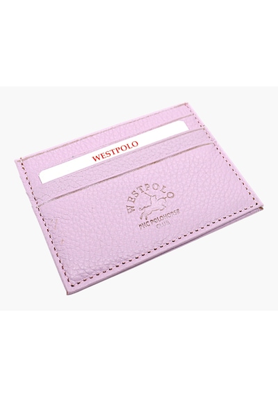 Westpolo Hakiki Deri Slim İnce Unisex Kartlık - Açık Lavanta Pembesi