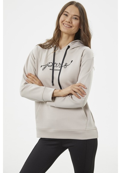 Kanguru Cepli Kapüşonlu Sweatshirt - Bej 001