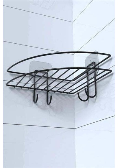 Yapışkanlı Banyo Köşeliği Kancalı Köşe Rafı Duş Şampuanlık Duvar Düzenleyici Organizer Raf - Ap91yt5128yu Siyah
