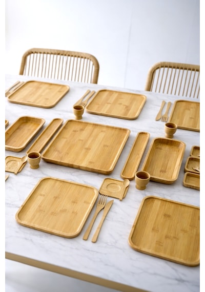 Full Set Bambu 67 Parça 6 Kişilik Kahvaltı Takımı - Full Çeyiz Seti Kahverengi