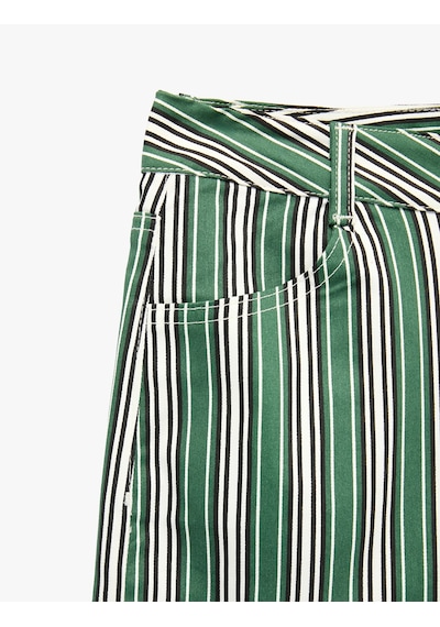 Koton Pamuklu Cepli Düğmeli Düz Paça Gabardin Çizgili Pantolon Yeşil Çizgili 6sal40078ıw