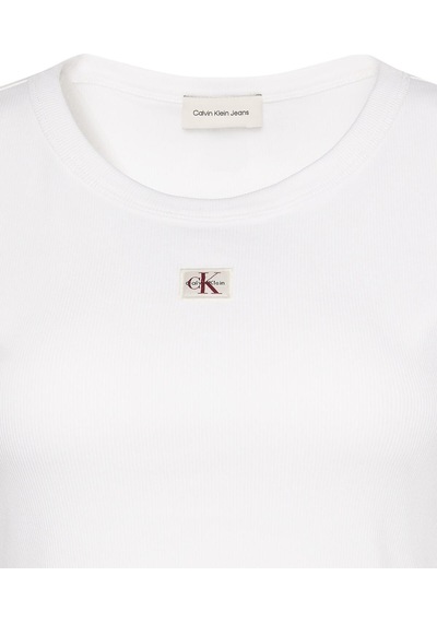 Calvin Klein A- Woven Label 2x2 Rıb Baby Tee Beyaz Kadın T-shirt