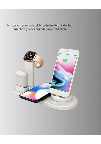 4 Lü Apple Kablosuz Şarj Standı İphone Watch Ve Airpods Çoklu Şarjlı 54414660
