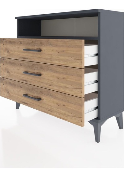 Arges Şifonyer Tek Raflı 3 Çekmeceli 88x30x80 Antrasit-çam Antrasit
