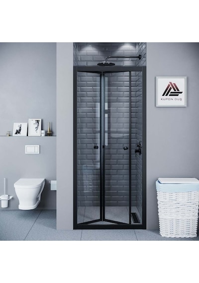 Vesta D500 Katlanır Duşakabin Siyah Profil Şeffaf Cam H: 190 Cm Diğer